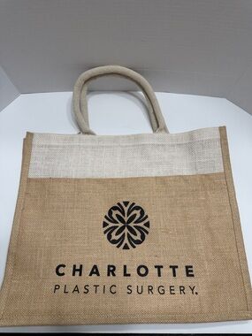 Natural Jute Tote with Cream Canvas Handles “Charlotte Plastic Surgery”